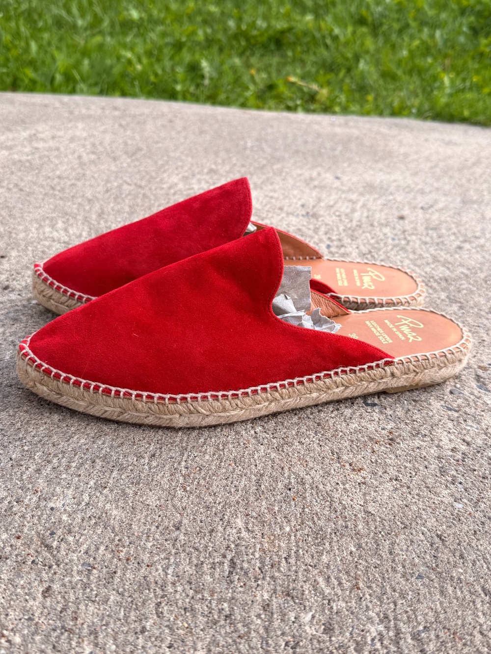 Pinaz Red Suede Espadrille Mules - Women's Slip-On Slides